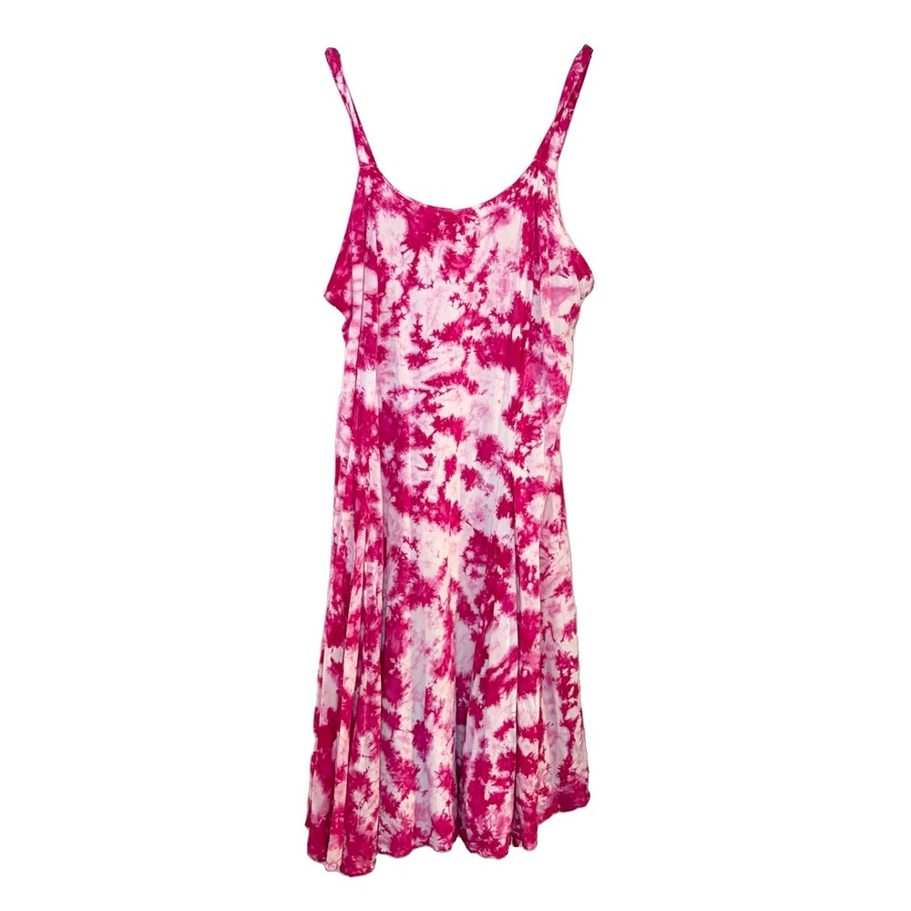 Dharma Trading Co Dress Tie‎ Dye Fit Flare Pink Boho Tank Tie Back Rayon Size S